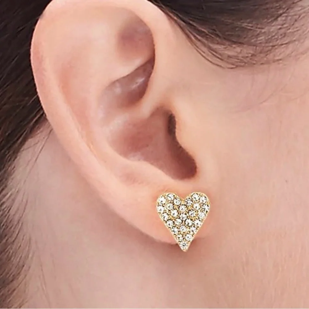 J. Crew Gold Heart Pavé Earrings - Picture 1 of 12